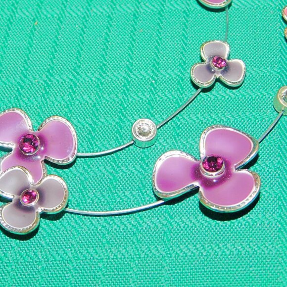 Vintage double necklace and earrings set violets and gems costume jewelry VGU - Picture 5 of 7